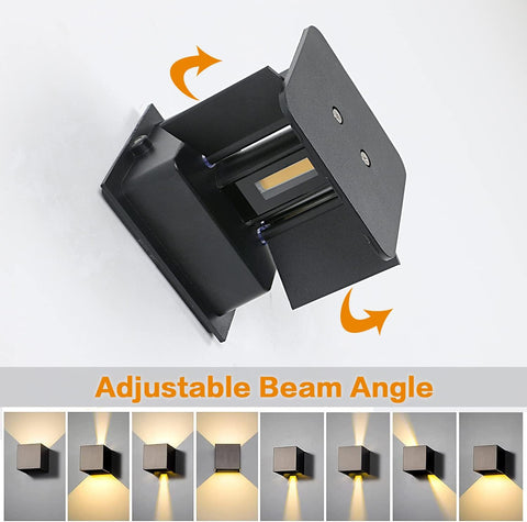 2 stuks buiten LED-wandlampen, 12W binnenwandlampen met verstelbare hoek buitenmuurverlichting, waterdichte IP65 moderne wandlamp voor woonkamer, slaapkamer (zwart) warm wit 3000K