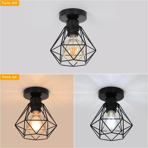 Industriële plafondlamp E27, vintage metalen kooilamp, zwarte plafondhangende verlichting voor keuken slaapkamer woonkamer gang café bar