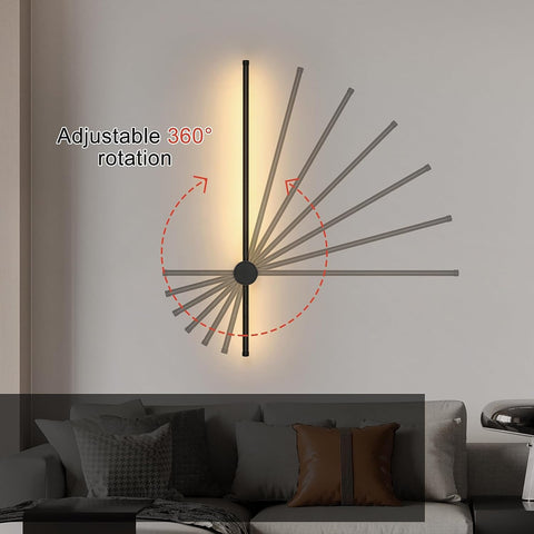Moderne LED-wandlamp Lijnvorm Wandlamp 360° Draaibaar Warm Wit 3000K Voor Woonkamer, Slaapkamer, Hal, Entree Zwart 80cm