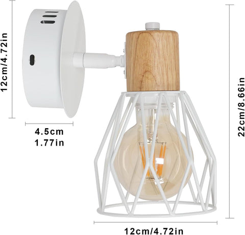 2 stuks binnenwandlamp vintage houten wandlamp E27 voet voor slaapkamer, woonkamer, hal, entree wit (lamp niet inbegrepen)