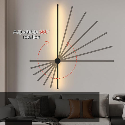 Moderne LED-wandlamp Lijnvorm Wandlamp 360° Draaibaar Warm Wit 3000K Voor Woonkamer, Slaapkamer, Hal, Entree Zwart 100cm