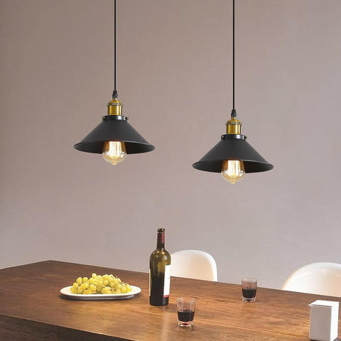 Industriële hanglamp plafondkroonluchter zwart, Φ22 cm voor E27-lampen Vintage plafondkroonluchter voet metalen lampenkap 2 stuks