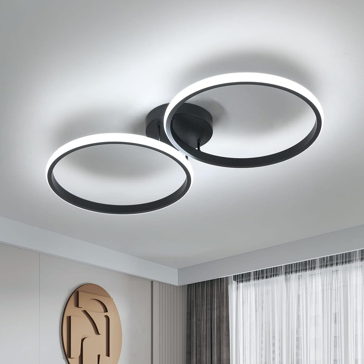 Lámpara de techo LED, lámpara de techo moderna de 42 W, lámpara de techo LED de doble anillo, lámpara de techo de acrílico negro para dormitorio, sala de estar, oficina