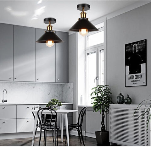 2-pack vintage industriële plafondlamp, E27 zwart metalen lampenkap hanger kroonluchter verlichtingsarmatuur retro plafondlamp voor woonkamer keuken slaapkamer (lamp niet inbegrepen)