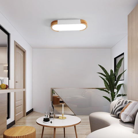 LED houten plafondlamp 12W, 6500K koel wit led-plafondlamp in ovaal moderne Scandinavische verlichting plafondlamp voor binnen voor slaapkamer, keuken, hal, balkon