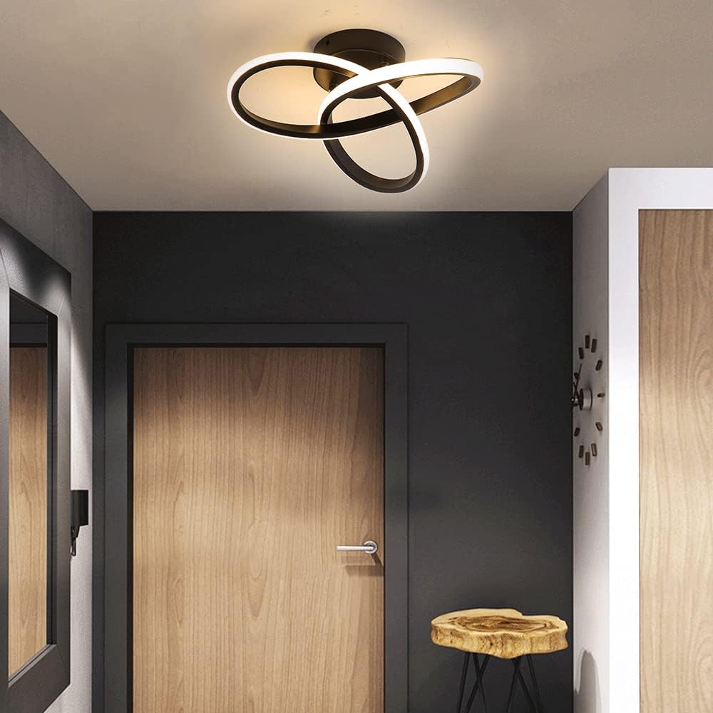 Plafonnier LED Moderne 22W 2500LM, Lustre Noire pour Chambre Salon Couloir