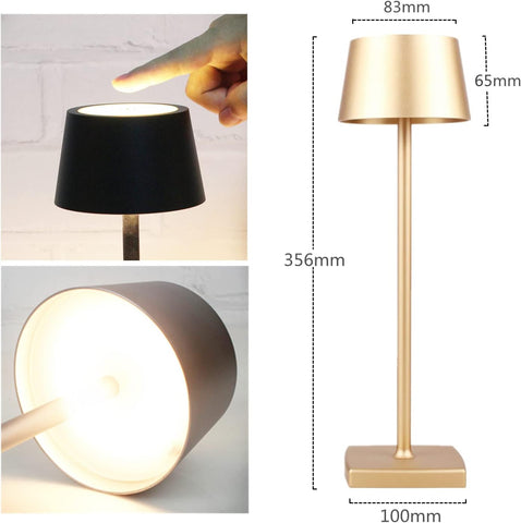 Oplaadbare tafellamp, draadloze bedlamp, draadloze lamp, LED-tafellamp, beschermingsklasse IP54, geschikt voor tuin/tafel/nachtkastje goud