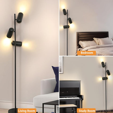 Minimalistische smeedijzeren vloerlamp (3 zwarte koppen, 1,8 m kabel) - GU10 fittingen, zonder gloeilamp