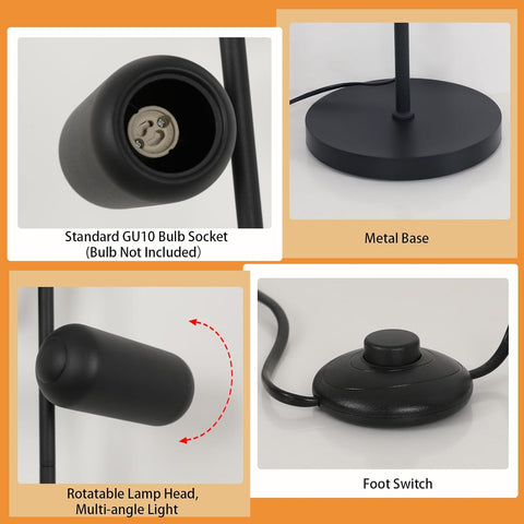 Minimalistische smeedijzeren vloerlamp (3 zwarte koppen, 1,8 m kabel) - GU10 fittingen, zonder gloeilamp