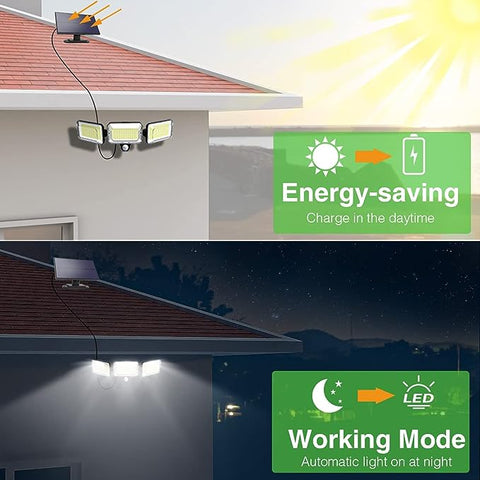 Solar Light Outdoor 224 LED Bewegingssensor LED Wandlamp Koel Wit 6000K voor Binnenplaats Tuin Gang Terras Dichtbij muur Pad Patio Villa