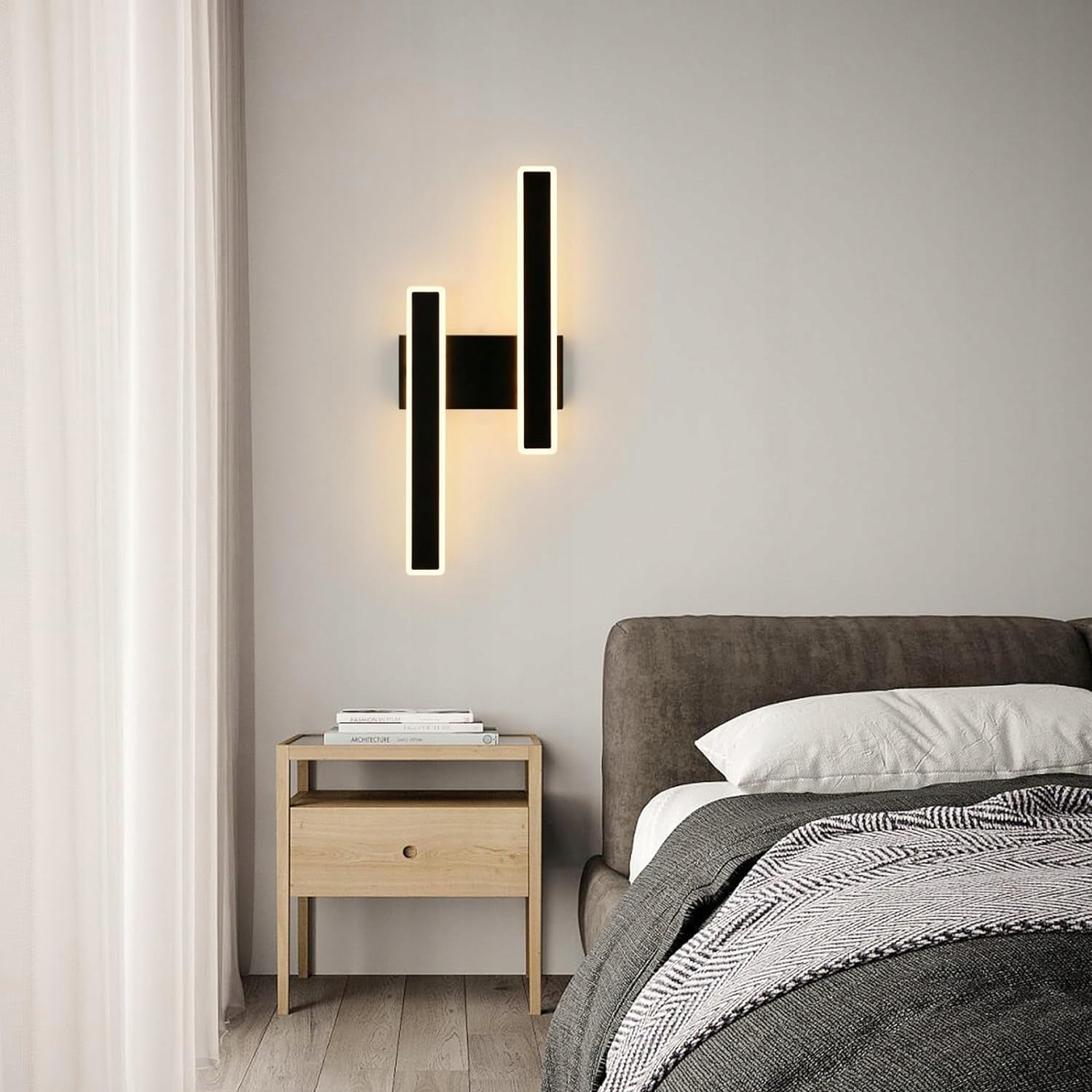 Applique Murale LED, Noir Rectangulaire, Lumière Blanche Chaude 3000K