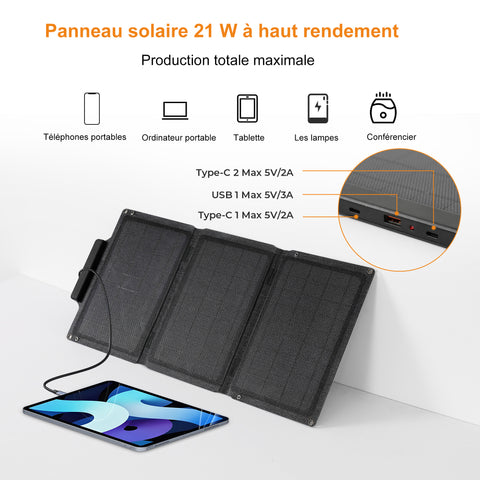 Lichtgewicht opvouwbare tas op zonne-energie, zwart monokristallijn silicium, 30% korting, 21 W USB-uitgangsinterface