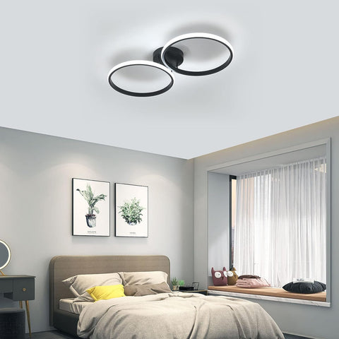 LED-plafondlamp, 42W moderne plafondlamp, dubbele ring LED-plafondlamp, zwart acryl plafondlamp voor slaapkamer, woonkamer, kantoor
