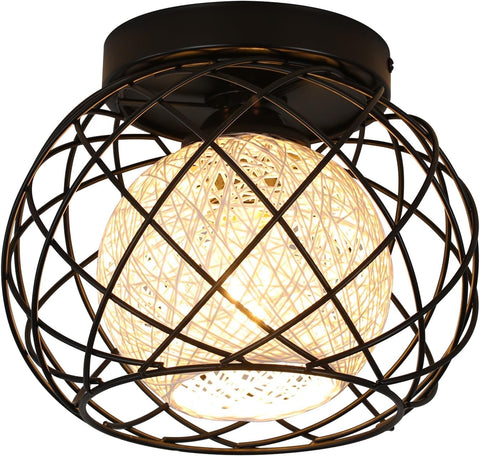 Vintage E27 plafondlamp, industriële plafondlamp, zwarte metalen kooi hanglamp voor woonkamer keuken slaapkamer café bar
