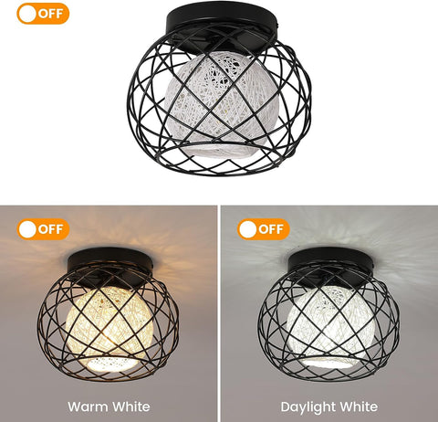 Vintage E27 plafondlamp, industriële plafondlamp, zwarte metalen kooi hanglamp voor woonkamer keuken slaapkamer café bar