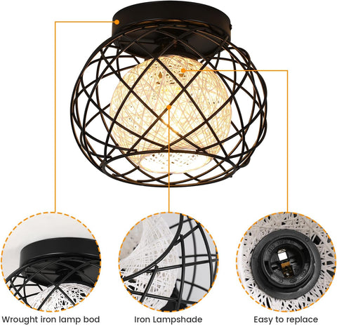 Vintage E27 plafondlamp, industriële plafondlamp, zwarte metalen kooi hanglamp voor woonkamer keuken slaapkamer café bar