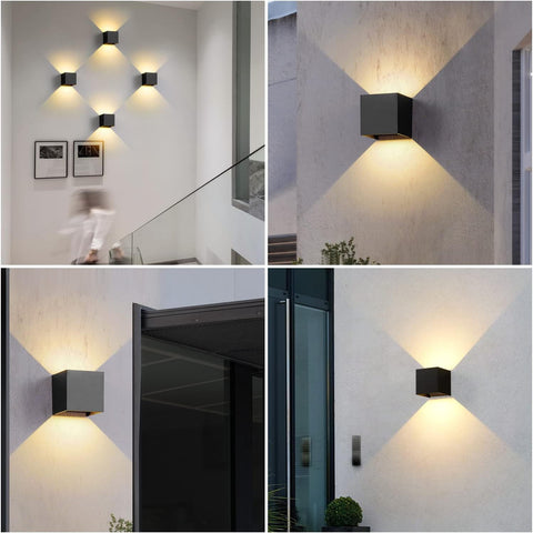 2 stuks buiten LED-wandlampen, 12W binnenwandlampen met verstelbare hoek buitenmuurverlichting, waterdichte IP65 moderne wandlamp voor woonkamer, slaapkamer (zwart) warm wit 3000K