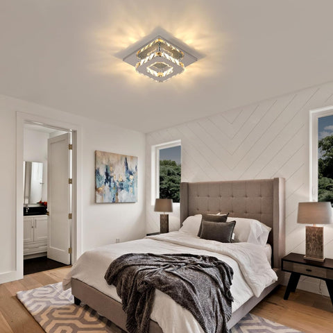 LED-plafondlamp, 15W kristallen kroonluchter, vierkante moderne plafondverlichting voor slaapkamer, woonkamer, keuken, hal, 3000K warm licht