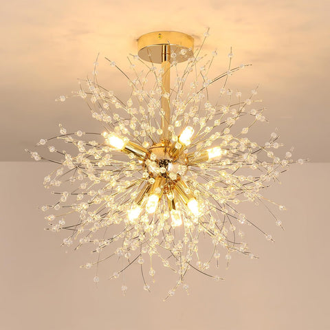 Moderne plafondlamp kristallen kroonluchters, gouden vuurwerkkroonluchter, K9 kristallen plafondlampen, 8 G9 verlichtingsarmatuur gouden lampen voor woonkamer, slaapkamer, eetkamer, hal