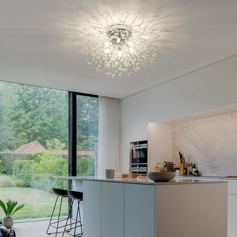 Plafondlamp Kristallen kroonluchters, 6 lampen G9 kristallen plafondlamp, vuurwerkkroonluchter K9 kristallen, moderne plafondlamp voor woonkamer, slaapkamer, eetkamer, keuken, hal (lamp niet inbegrepen)