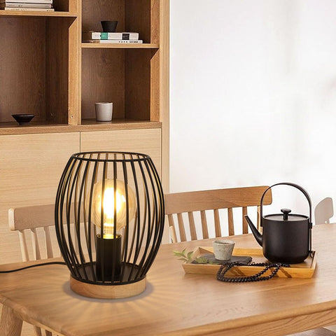 Zwart metalen E27 kooi tafellamp, 21 cm hoge bureaulamp, decoratief design binnen bedlampje met knopschakelaar voor feestartikelen, slaapkamer, woonkamer (geen lamp)