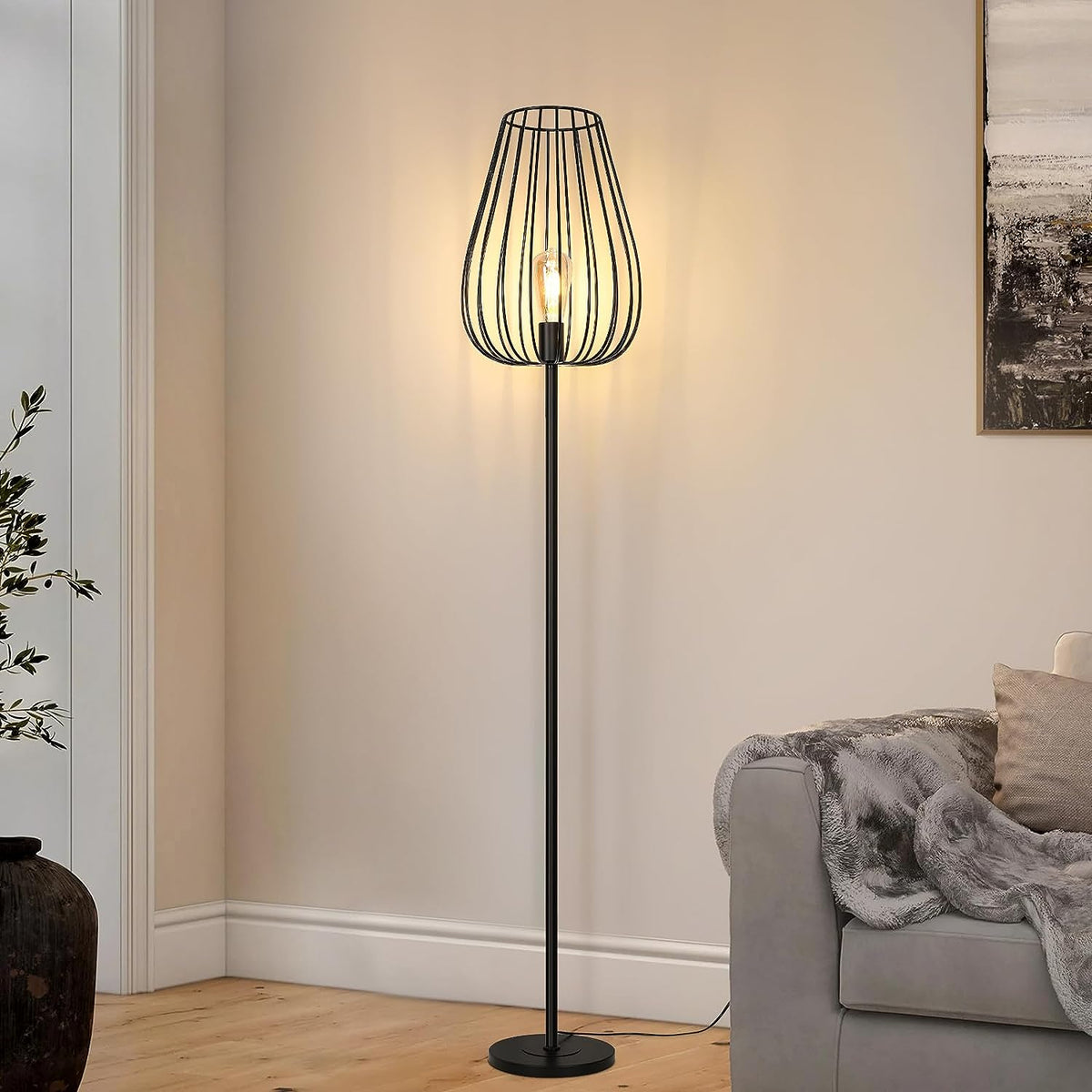 Vintage vloerlamp met metalen kap, vloerlamp met voetschakelaar, zwart metalen woonkamerlamp, E27 fitting zonder lamp