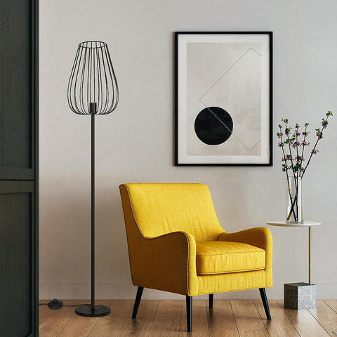 Vintage vloerlamp met metalen kap, vloerlamp met voetschakelaar, zwart metalen woonkamerlamp, E27 fitting zonder lamp