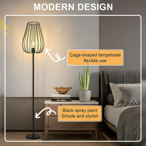 Vintage vloerlamp met metalen kap, vloerlamp met voetschakelaar, zwart metalen woonkamerlamp, E27 fitting zonder lamp
