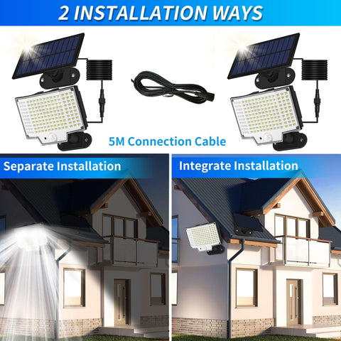 Buitenverlichting op zonne-energie (2 stuks), buitenverlichting op zonne-energie met bewegingssensor, IP65 buitenverlichting op zonne-energie, 160 LED-buitenverlichting op zonne-energie, 3 standen, met afstandsbediening