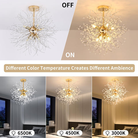 Moderne plafondlamp kristallen kroonluchters, gouden vuurwerkkroonluchter, K9 kristallen plafondlampen, 8 G9 verlichtingsarmatuur gouden lampen voor woonkamer, slaapkamer, eetkamer, hal