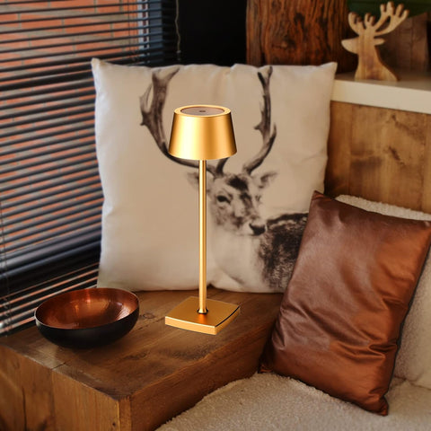 Oplaadbare tafellamp, draadloze bedlamp, draadloze lamp, LED-tafellamp, beschermingsklasse IP54, geschikt voor tuin/tafel/nachtkastje goud