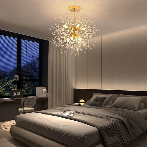 Moderne plafondlamp kristallen kroonluchters, gouden vuurwerkkroonluchter, K9 kristallen plafondlampen, 8 G9 verlichtingsarmatuur gouden lampen voor woonkamer, slaapkamer, eetkamer, hal