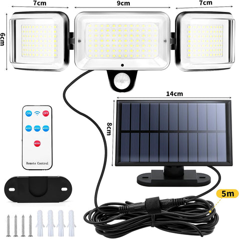 Solar Light Outdoor 224 LED Bewegingssensor LED Wandlamp Koel Wit 6000K voor Binnenplaats Tuin Gang Terras Dichtbij muur Pad Patio Villa