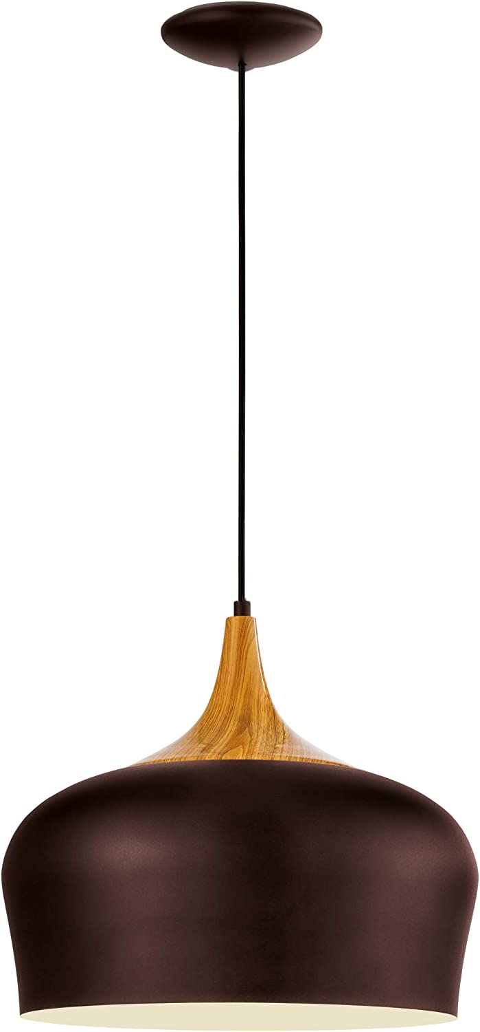 Lampe à suspension moderne en métal brun, crème et plastique aspect chêne avec douille E27 pour table à manger ou salon