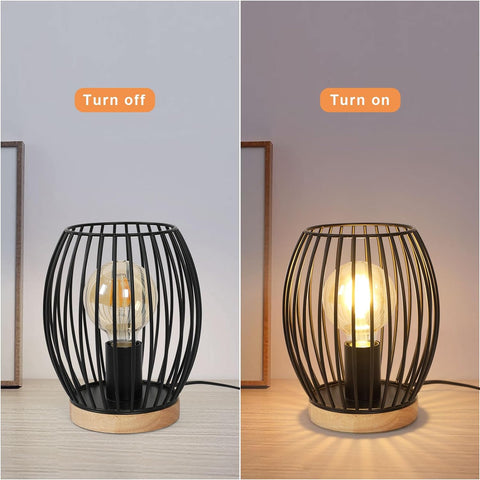 Zwart metalen E27 kooi tafellamp, 21 cm hoge bureaulamp, decoratief design binnen bedlampje met knopschakelaar voor feestartikelen, slaapkamer, woonkamer (geen lamp)