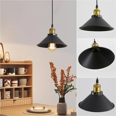 Industriële hanglamp plafondkroonluchter zwart, Φ22 cm voor E27-lampen Vintage plafondkroonluchter voet metalen lampenkap 2 stuks