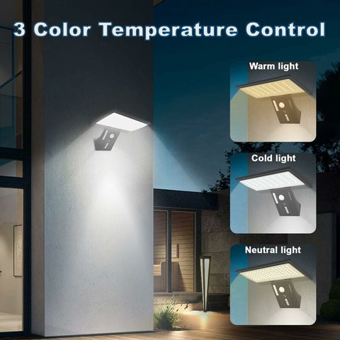 Solar Light Outdoor, 90 LED Outdoor Solar Light met bewegingssensor, 4 modi Solar Outdoor Waterdichte Beveiligingslamp, 3 Kleuren Afstandsbediening Wandlamp voor Tuin Yard
