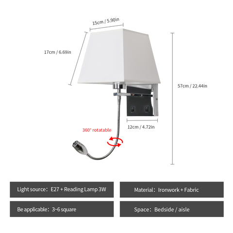 Bedlampje, LED-wandlamp Leeslamp Slaapkamer Zwenkarmhouder E27 Wandnachtlampje (exclusief lampen)