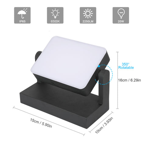 LED-wandlamp voor buiten IP65 - 20W, 2250LM, 6500K, 360° rotatie, resistent aluminium