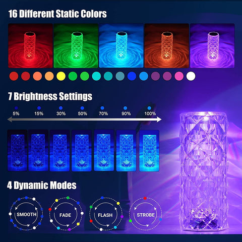 LED-bureaulamp en acryl-bedlamp met aanraakafstandsbediening, 16 kleuren en 4 modi, kleurwisselend RGB-sfeerlicht
