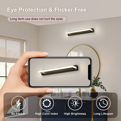 42 cm zwarte acryl LED-wandlamp - 9 W spiegelverlichting, 4500 K neutraal licht, 220 V, flikkervrij, veelzijdige installatie