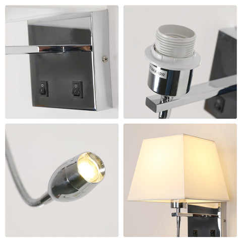 Bedlampje, LED-wandlamp Leeslamp Slaapkamer Zwenkarmhouder E27 Wandnachtlampje (exclusief lampen)