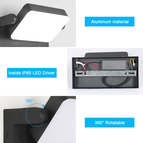 LED-wandlamp voor buiten IP65 - 20W, 2250LM, 6500K, 360° rotatie, resistent aluminium