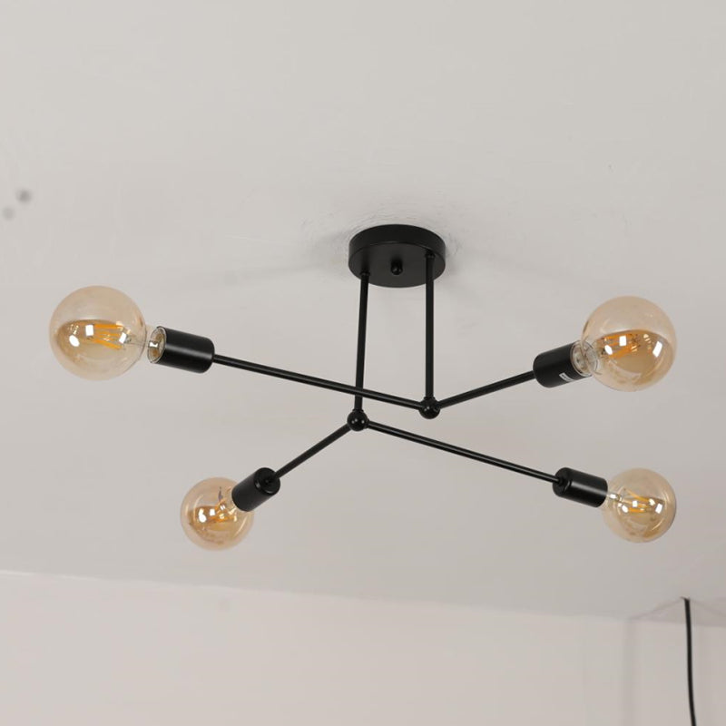 Creatieve ijzeren plafondlamp in Scandinavische stijl - kroonluchter met 4 koppen, zwart, diameter 64 cm, E27-aansluitingen, zonder lichtbron - ideaal voor woonkamer, slaapkamer