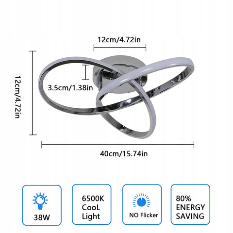 LED-plafondlamp, zilver, 38W 6500K koel wit licht, aluminium 40*12cm, voor woonkamer hal