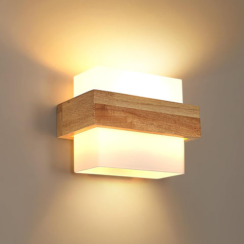 Houten Binnenwandlamp E27 met 12W Driekleurige Lamp