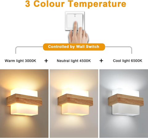 Houten Binnenwandlamp E27 met 12W Driekleurige Lamp