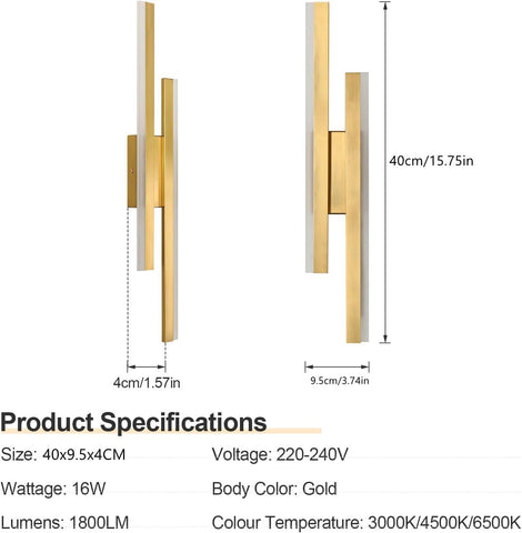 Moderne Gouden LED Wandlamp 16W 3 Lichtkleuren 1800LM