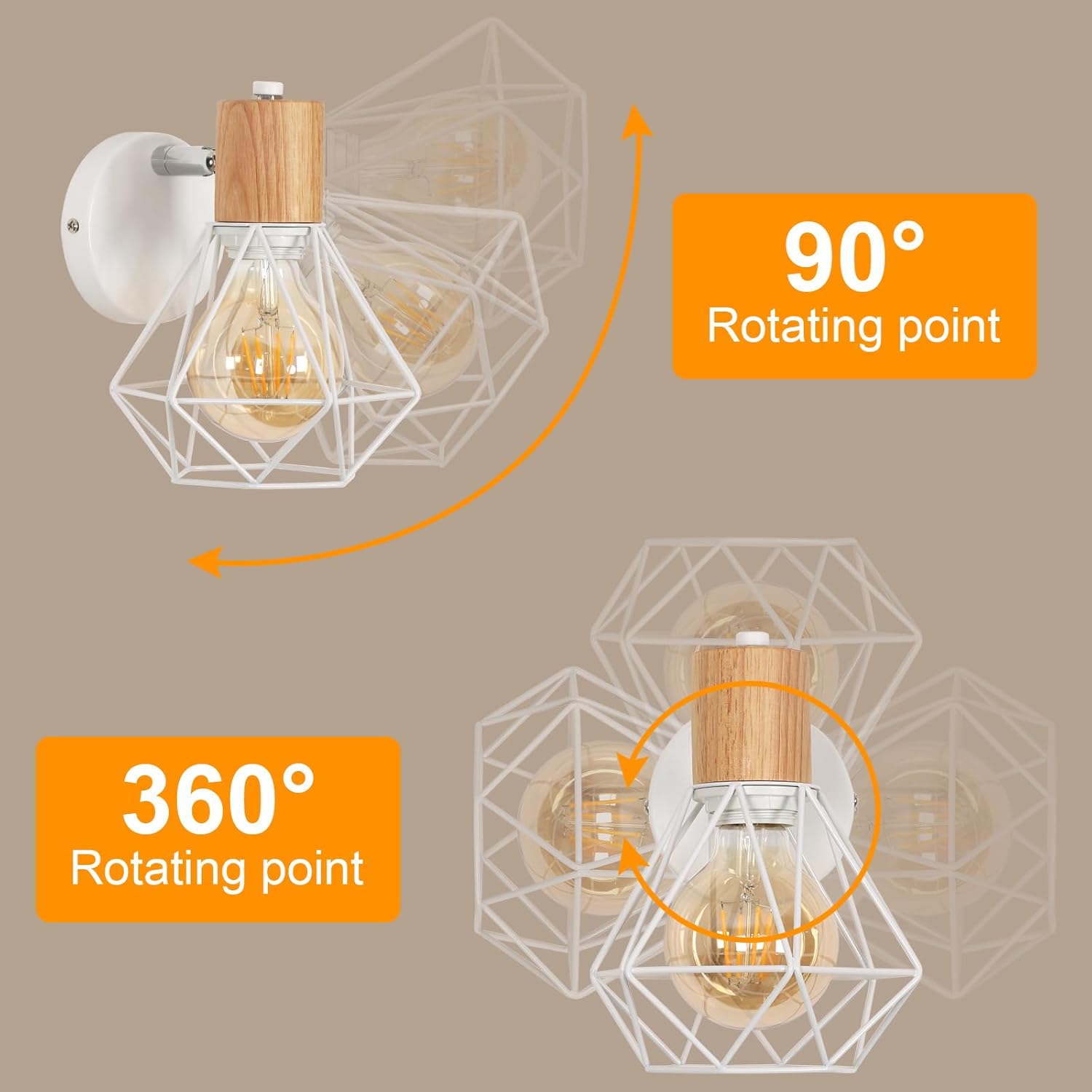 Industriële Wandlamp van Metaal met Kooi en E27 Fitting