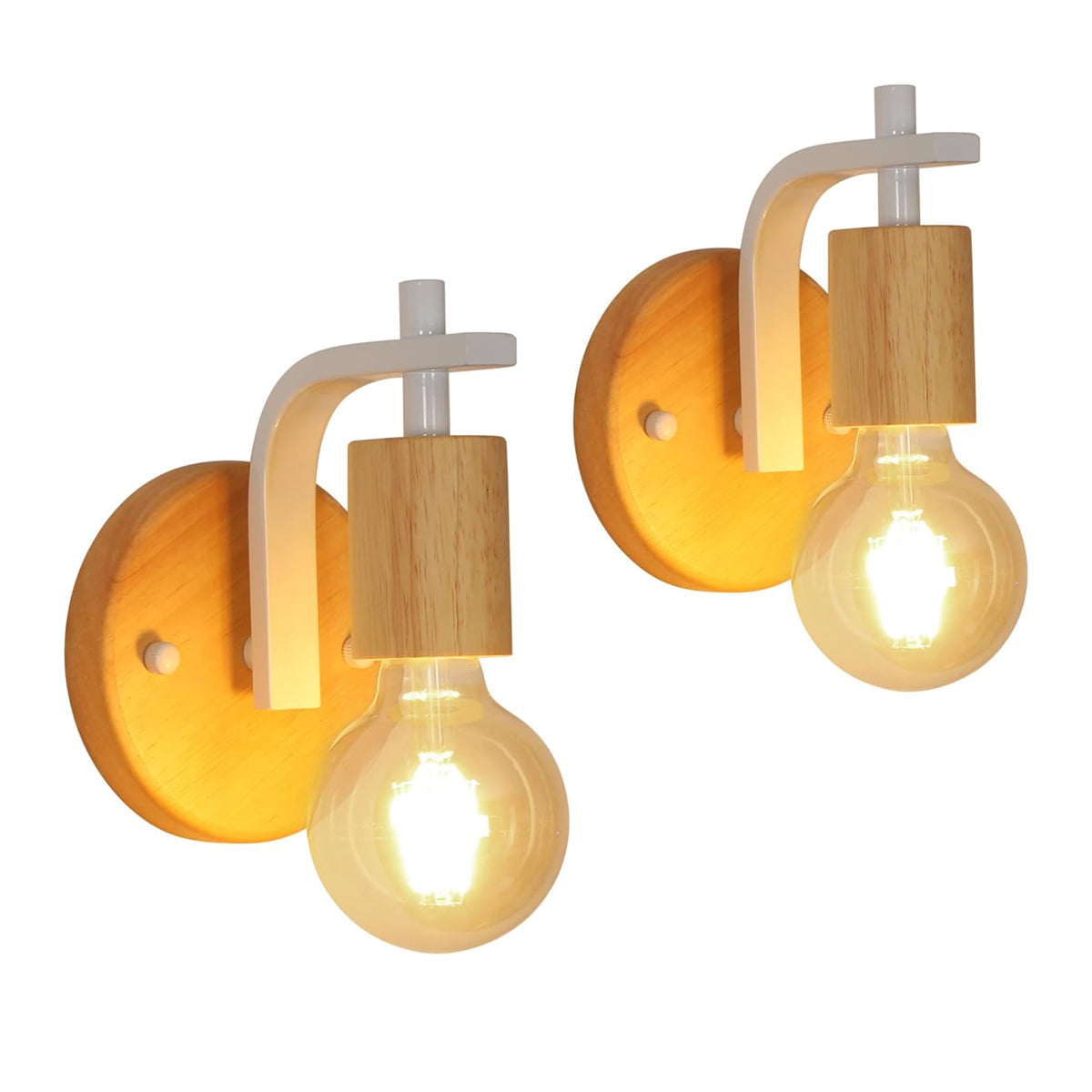 Set van 2 Houten Wandlampen voor Binnen (Exclusief Lampen)